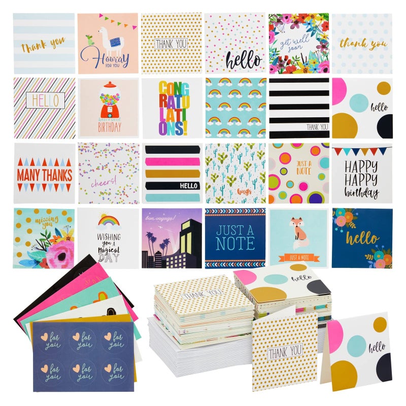 Sustainable Greetings: 72-Pack All Occasion Mini Notecards with Envelopes and 24 Assorted Stickers, 2.5x2.5 Inches, Multicolored - Image 1
